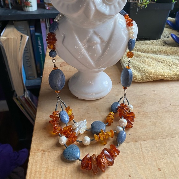 Stone Multimedia Layered Necklace - Picture 2 of 4